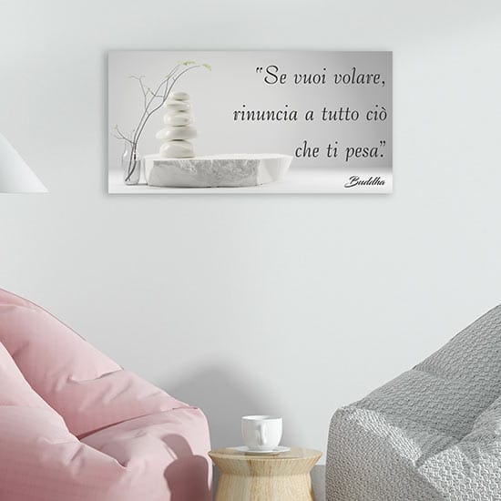Quadro feng shui con frase di Buddha stampata su tela