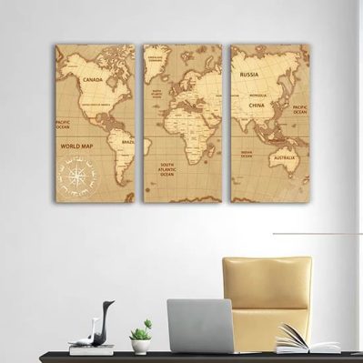 quadri con planisfero stampato su tela