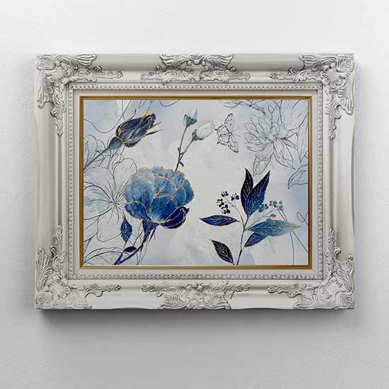 Quadro con fiori e cornice su tela