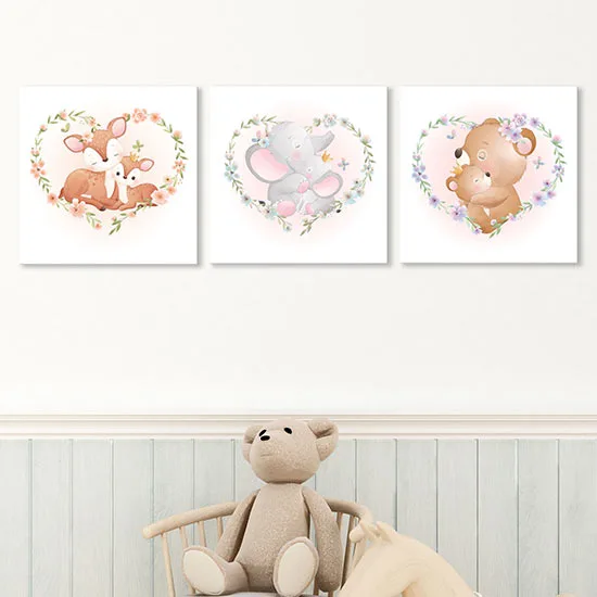Set di 3 Stampe Tela Per Pittura Artistica Ragazza Del Balletto Camera Letto Poster Per Camera Bambini Poster Per Bambini Con Coniglio Rosa Decorazione Per Stanza Bambini Parete (Senza Cornice