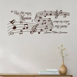 Adesivo Murale Note Musicali - Decorazione Parete In PVC Nero, 57x46cm, Rimovibile E Impermeabile