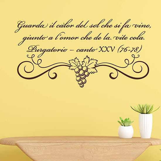 Frase adesiva sul vino di Dante, adesivi da parete