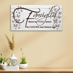 Quadro shabby con frase famiglia su tela