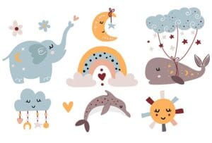 Disposizione degli stickers da muro per bambini adesivi bohémie