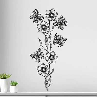 Adesivi Murali Fiori Ibisco E Farfalle - Set Da 108 Pezzi, Decorazione