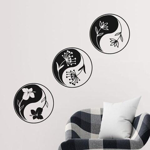 Adesivi da parete yin yang con fiori decorazioni Feng Shui