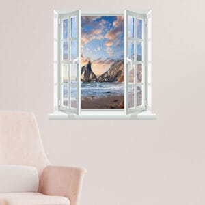 Adesivo murale 3d finestra sul mare Trompe L’Oeil