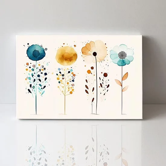 Quadro Fiori D'Acquerello Su Tela - Arte Botanica Moderna Per Parete