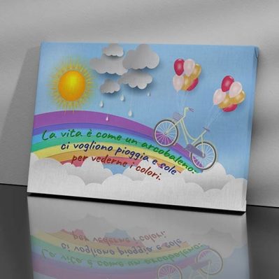 Stampa su tela con frase arcobaleno
