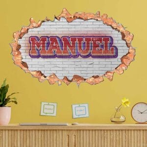 adesivo buco nel muro personalizzato nome murales