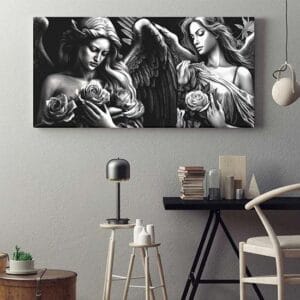 Quadro bianco e nero per camera da letto angeli