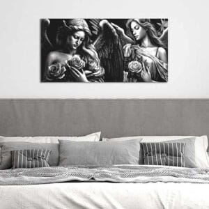 Quadro bianco e nero per camera da letto angeli su tela