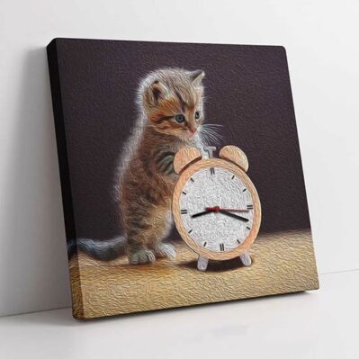 Quadro orologio da parete dipinto moderno con gatto