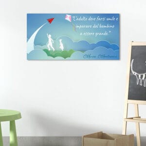 quadro su tela con citazione di Maria Montessori decorazione cameretta bambini