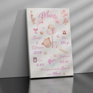 Quadretto nascita personalizzato per bambina tela moderna