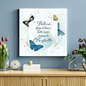 Stampa Su Tela Fiori E Farfalle, Quadro Moderno Con Farfalle Blu E Citazioni, Decorazione Parete Per Soggiorno E Camera