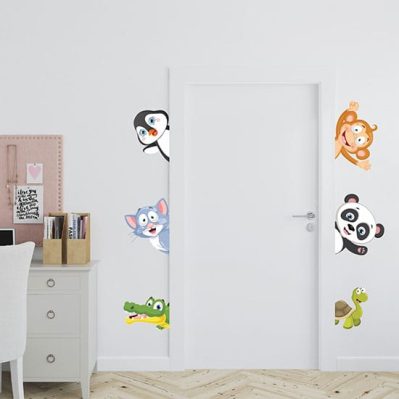 Adesivi da muro per bambini cornice porta con animali