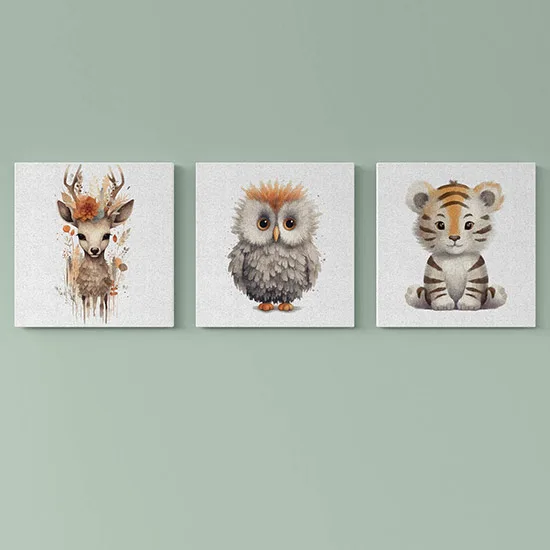 Quadro Su Tela Con Animali Della Fattoria: Decorazione Boho Per Cameretta Bimbi, 30x40 Cm