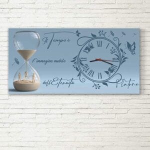 Quadro orologio da parete con frase di Platone stampata