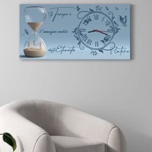 Quadro orologio da parete con frase di Platone su tela moderna