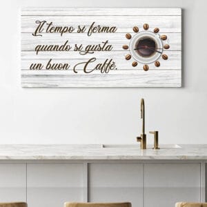 Orologio su tela con frase sul caffè per parete