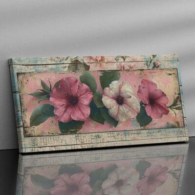 Quadro con fiori shabby chic su tela