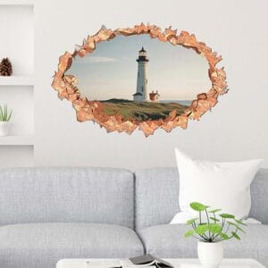Adesivo 3d da parete con faro nel paesaggio