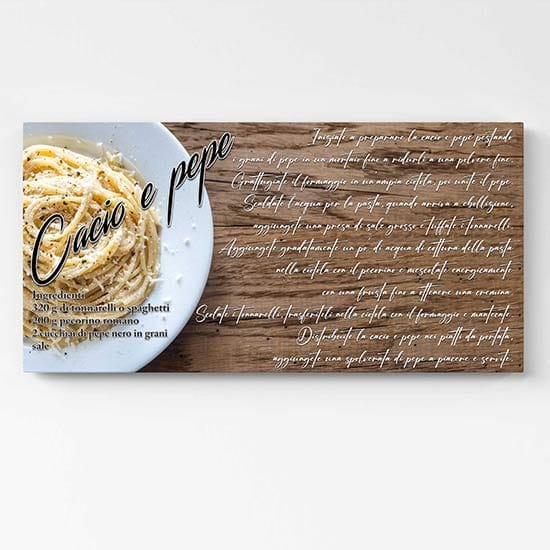 Quadro per cucina con ricetta cacio e pepe