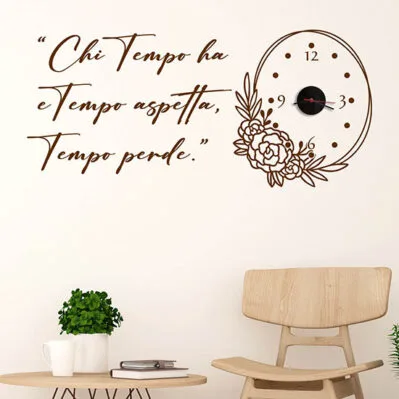 Orologio a muro con scritte adesive da parete