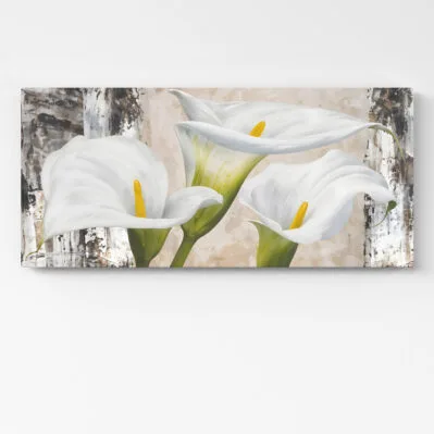 Con questo quadro con calle bianche su tela lasciati avvolgere dalla delicatezza delle calle: un simbolo di eleganza senza tempo.