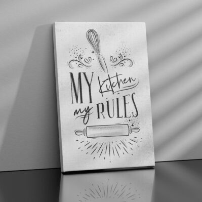 Stampa su tela per cucina moderna – Quadro cucina su tela moderna con design minimalista in bianco e nero, perfetto per ambienti contemporanei.