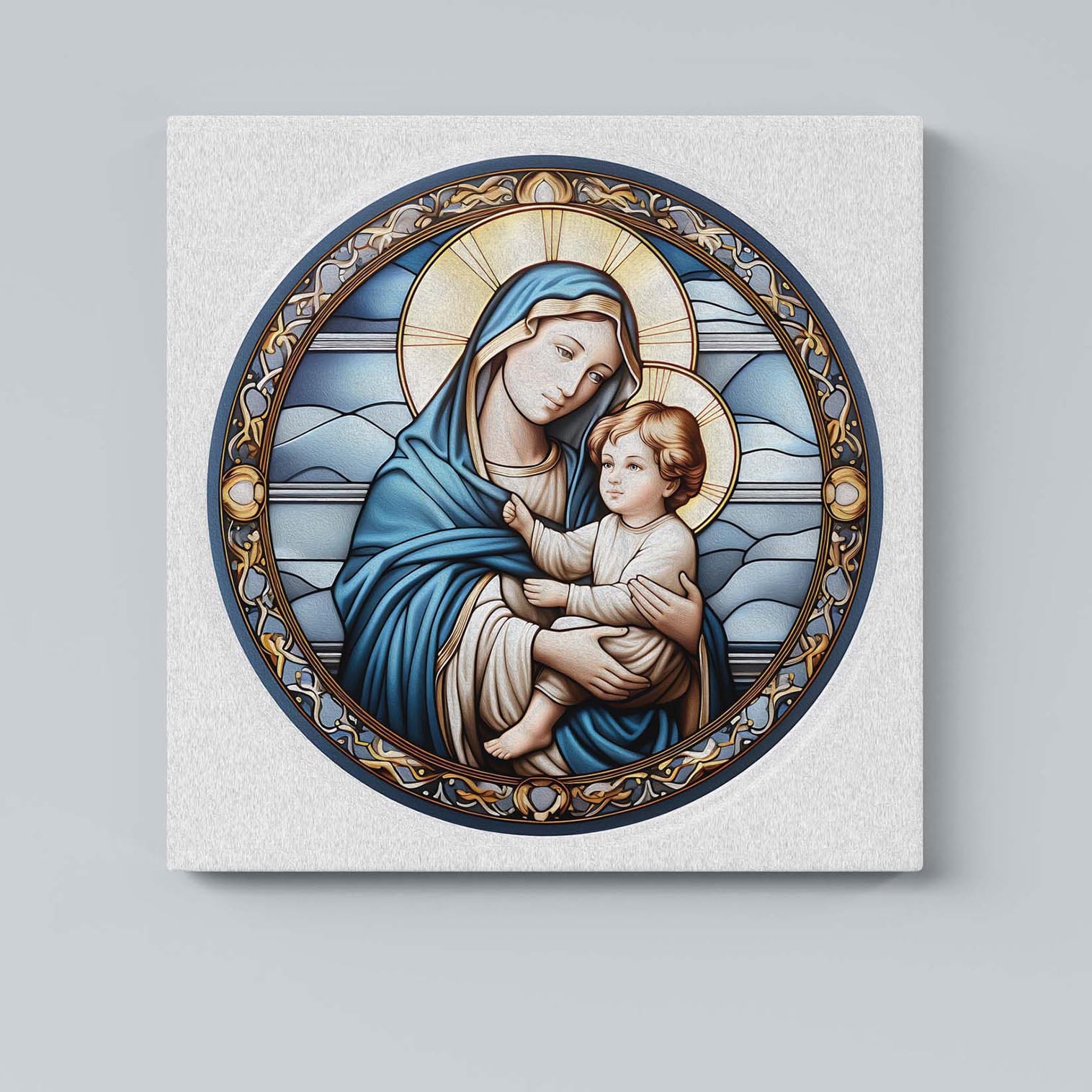 Quadro Madonna con Bambino su tela – Stampa artistica elegante e spirituale, ideale per arredare con sacralità e raffinatezza.