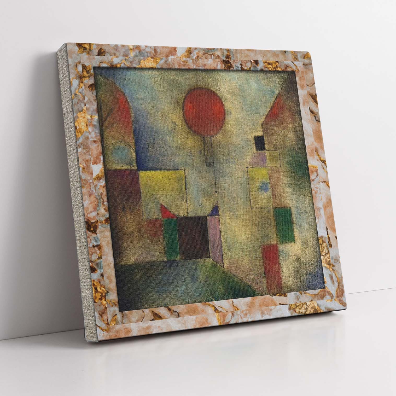Quadro Red Balloon di Paul Klee stampato su tela con cornice effetto marmo: riproduzione artistica perfetta per arredare con stile e cultura.