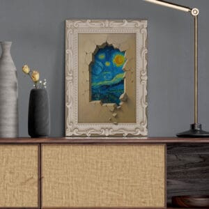 Quadro su tela effetto 3D con illusione ottica e cornice decorativa, una soluzione d’arredo originale firmata Arredi Murali.