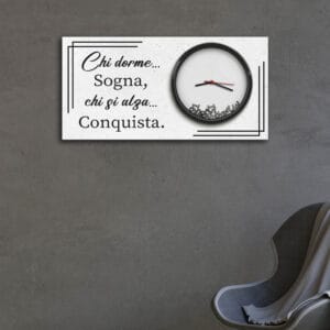 Quadro orologio appeso in ambiente moderno, perfetto per arredo soggiorno, ufficio o camera da letto.
