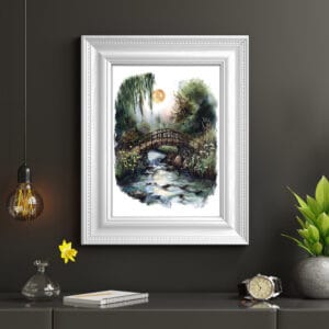 Stampa su tela di alta qualità con paesaggio e cornice stampata: un quadro decorativo che unisce arte e praticità.