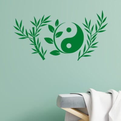 Stickers murali Feng Shui eleganti con linee fluide e motivi naturali, perfetti per creare equilibrio visivo in soggiorno o camera.