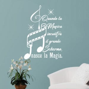 Adesivi per pareti musica e cinema decorativi, ideati da Arredi Murali, in 15 colori, con design elegante e frase poetica per interni creativi