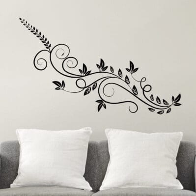 Adesivi stilizzati floreali da parete neri in stile moderno, perfetti per decorare soggiorno o camera da letto.