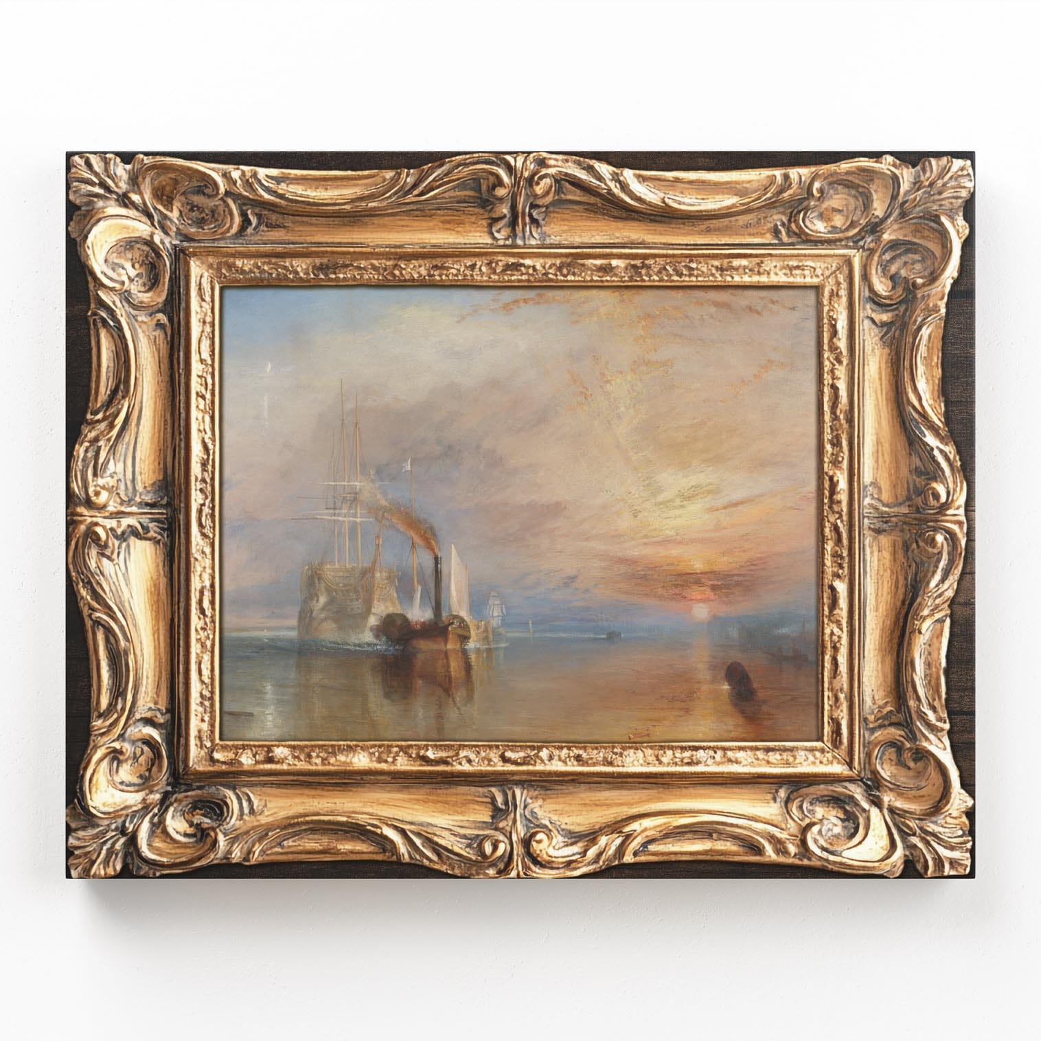 Quadro famoso La Valorosa Téméraire stampato su tela con cornice decorativa simulata.