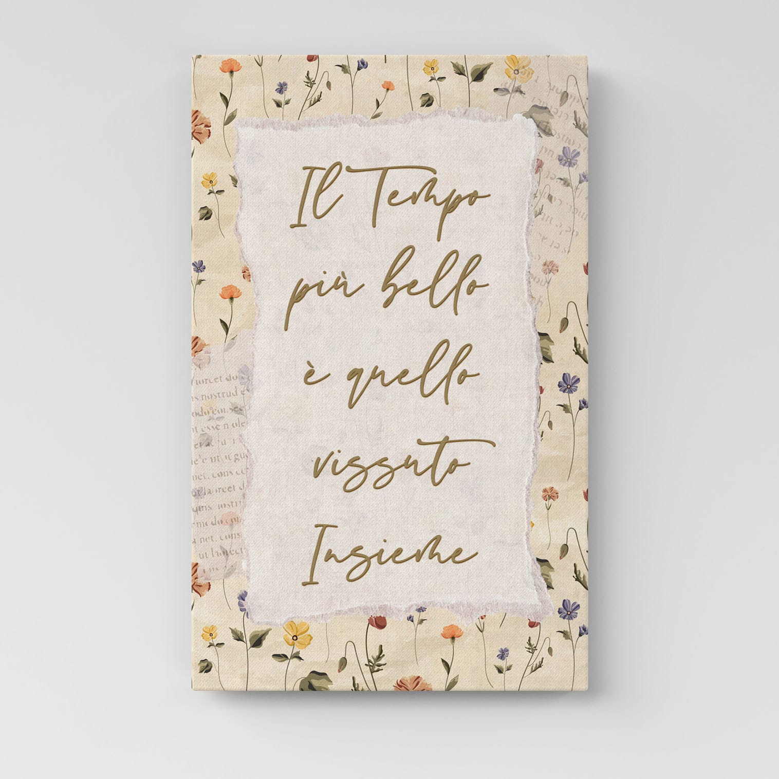 Quadro shabby con frase romantica stampato su tela in stile vintage per arredare la casa con eleganza e calore.