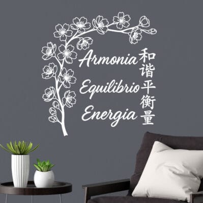 Dettaglio di adesivi da parete Feng Shui design su sfondo scuro, perfetti per arredare con equilibrio ed energia positiva.