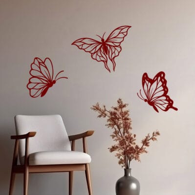 Stickers murali con farfalle bordeaux per decorazioni da parete, adesivi moderni per cucina e soggiorno.