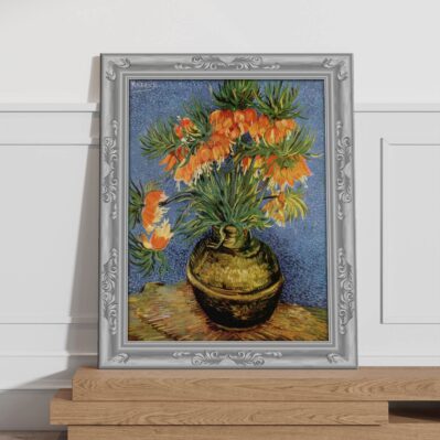 Quadro Van Gogh con fiori su tela con cornice stampata, riproduzione artistica per arredamento elegante.