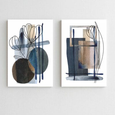 Set di quadri astratti moderni su tela con design geometrico minimalista, perfetti per decorare pareti con un tocco raffinato e moderno.