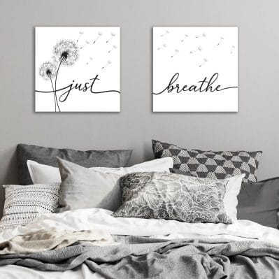 Quadri camera da letto moderni su tela bianchi e neri con soffioni per camera da letto