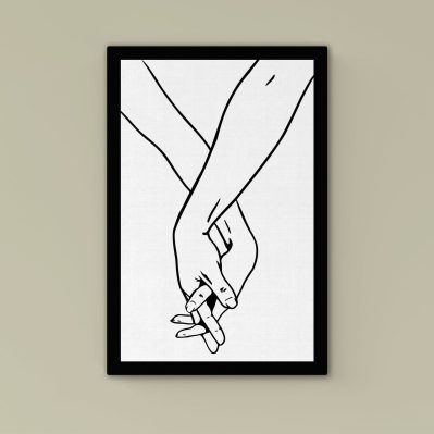 Quadri moderni camera da letto su tela con mani intrecciate in stile line-art.