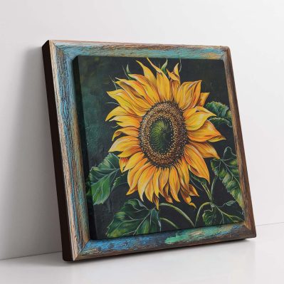 Quadro 3D con girasole e cornice su tela