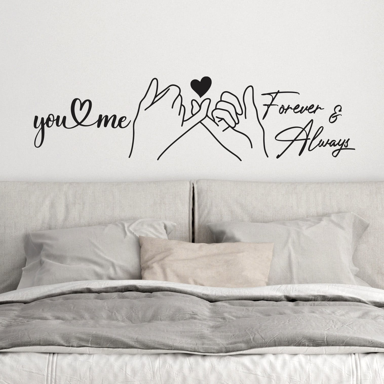 Adesivi per parete camera da letto romantici con mani che si intrecciano e frase Forever & Always