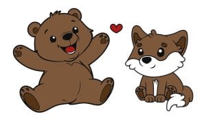 Adesivi per parete cameretta bambini con orsetto e volpe in stile cartoon